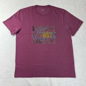 Lacoste Logo T-Shirt 100% Cotton Short Sleeve Burgundy Men's US Size 2XL VTG NWT